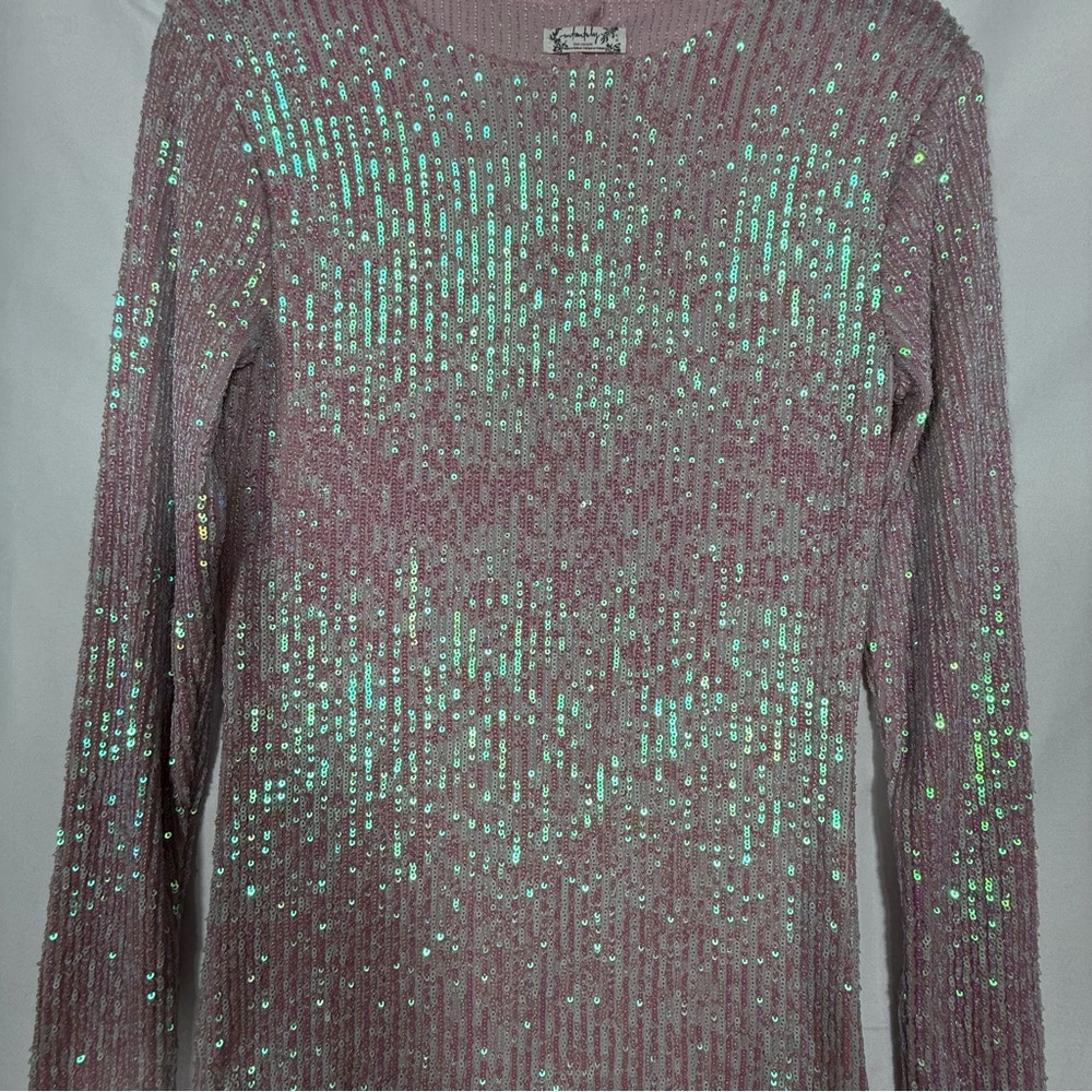 Free People Gold Rush Sequin Top In Champagne Float Pink, Size Small, NWOT. - Picture 5 of 16